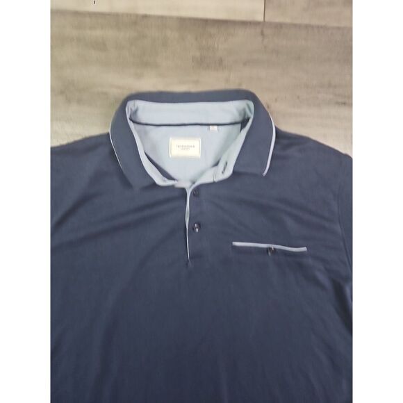 7 Diamonds Navy Blue Contrast Trim Short Sleeve Knit Polo Shirt Size Large - Picture 2 of 7